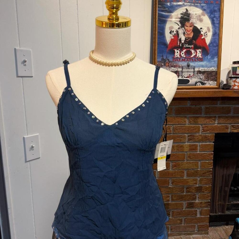 Calvin Klein layered blue tank top with sequins Size Medium NWT Y2K Vibes